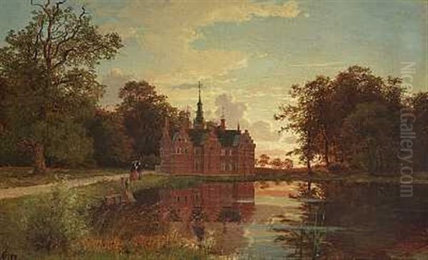 Solnedgang Ved Badstueslottet, Hillerod Oil Painting by Carsten Henrichsen