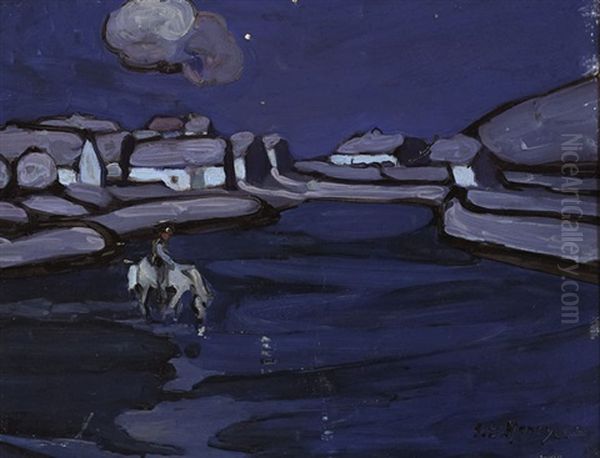 Horse Drinking At Pond In Achill Oil Painting by Grace Henry