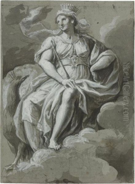 Juno Seated In The Clouds, A Peacock By Her Side Oil Painting by Carlo Alberto Baratta