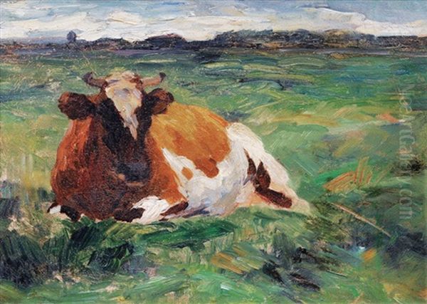Resting Cow Oil Painting by Thomas Ludwig Herbst