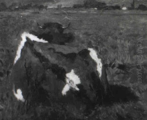 Liegende Kuh Auf Der Weide Oil Painting by Thomas Herbst