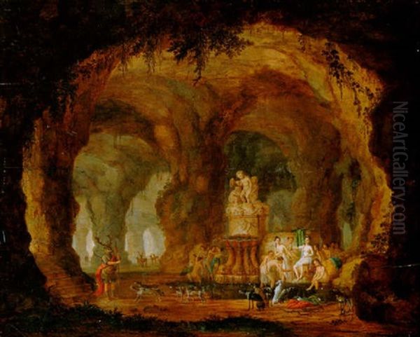 Grotteninterieur Mit Diana Und Aktaon Oil Painting by Georg Heinrick Hergenroder