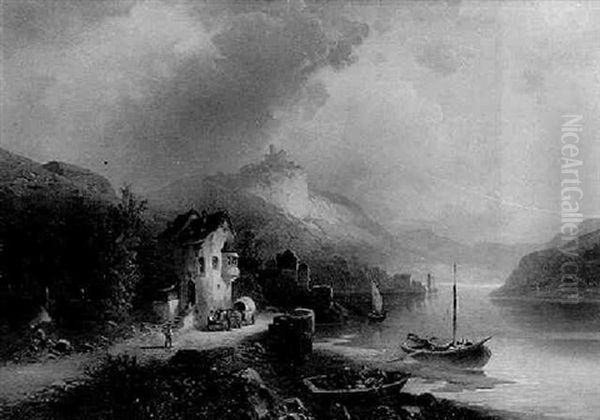 Romantische Mosellandschaft Bei Cochem Oil Painting by Ludwig Hermann