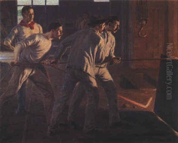 Am Schmelzofen Oil Painting by Oskar Hermann-Lamb