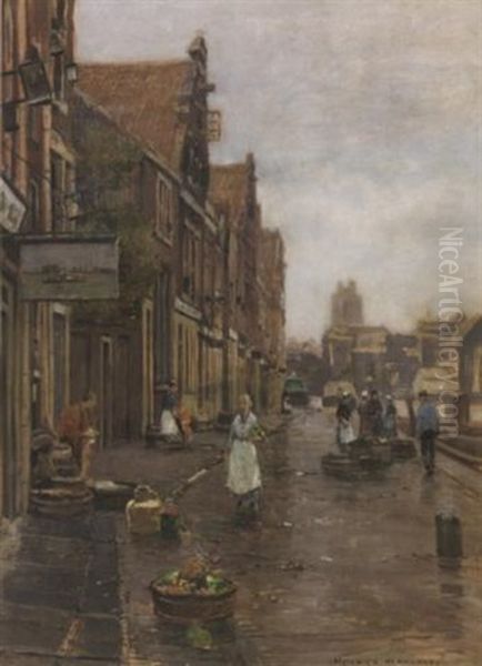 Am Fischmarkt In Dordrecht Oil Painting by Heinrich Hermanns