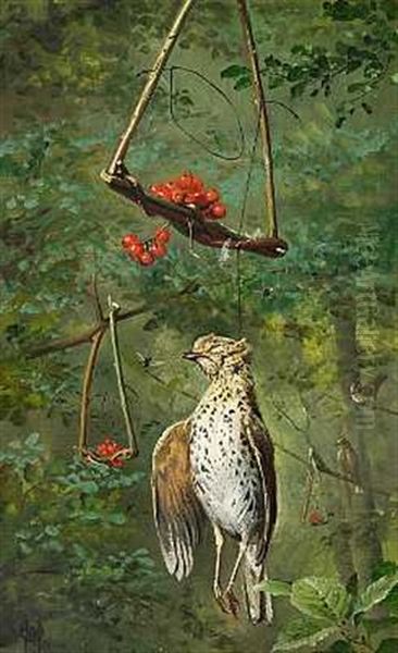 Fugl I En Baerfaelde Oil Painting by Olaf August Hermansen
