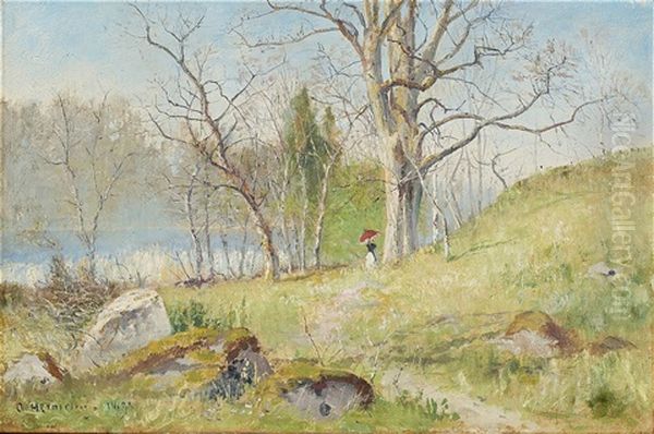 Tidig Varpromenad Oil Painting by Olof Hermelin