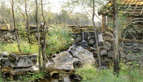 En Sommardag Vid Kvarnen Oil Painting by Olof Hermelin