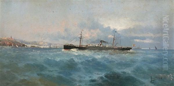 Marina Con Buque Oil Painting by Francisco Hernandez Monjo
