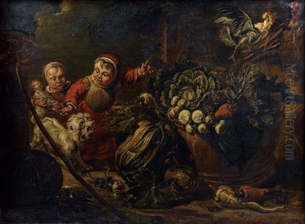 Jeunes Enfants Jouant Dans Une Cour Pres Du Garde-manger Oil Painting by Willem van, the Elder Herp