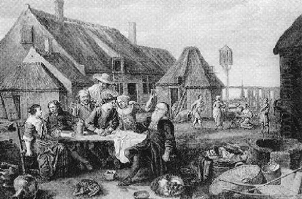 Figures Seated Around A Table Smoking And Drinking, Other Figures Dancing Oil Painting by Willem van Herp the Elder