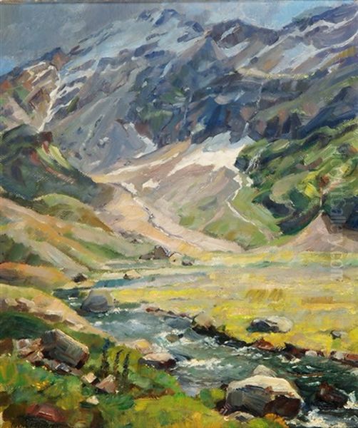 Gebirgslandschaft Mit Bach Oil Painting by Caspar Josef Herrmann