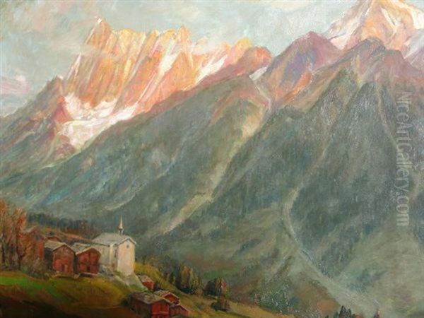 Abend Im Lotschental / Bei Eisten / Breithorn Oil Painting by Caspar Josef Herrmann