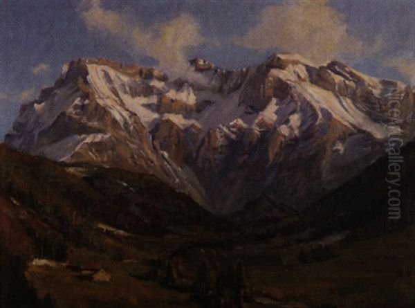 Letztes Licht Am Pilatus. Eigental Oil Painting by Caspar Josef Herrmann