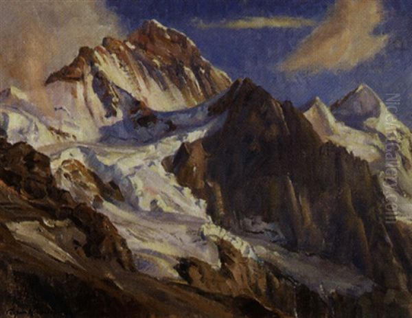 Jungfrau Mit Giessengletscher Oil Painting by Caspar Josef Herrmann
