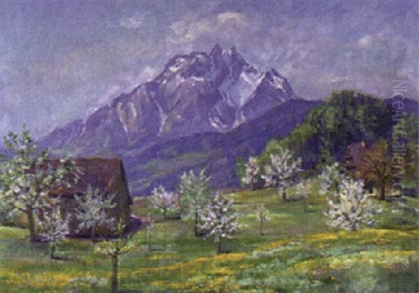 Pilatus Im Fruhling Oil Painting by Caspar Josef Herrmann
