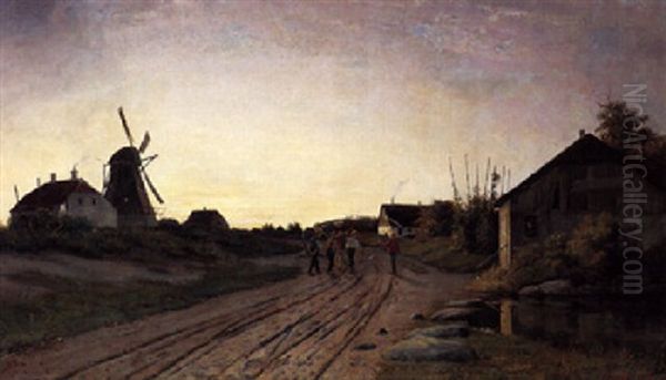 Hjem Fra Marken, Aften Oil Painting by Oscar Herschend