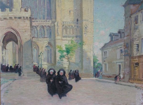 Sortie D'eglise En Bretagne Oil Painting by Jules-Alfred Herve-Mathe