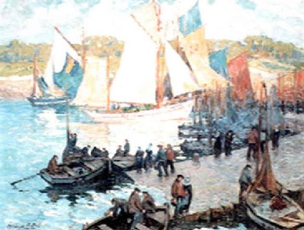 Depart Des Thoniers A Concarneau Le Soir Oil Painting by Jules-Alfred Herve-Mathe