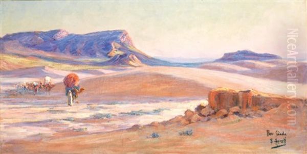 Caravane A Bou-saada Caravan At Bou-saada Oil Painting by Edouard Herzig