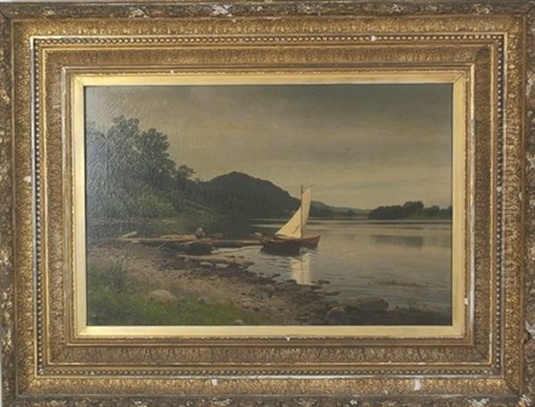 Fishing Scene Oil Painting by Hermann Herzog