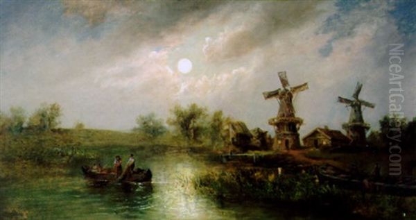 Abend An Der Weser Oil Painting by Hermann Herzog