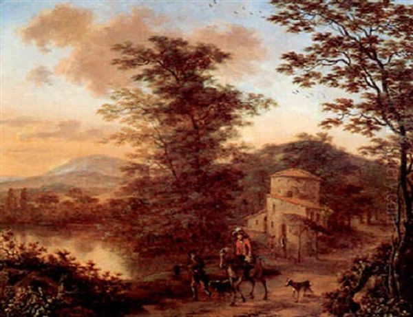 A Wooded Riverscape With A Horseman Oil Painting by Willem de Heusch
