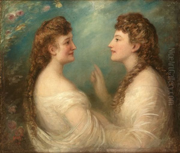 Portrait Der Schwestern Elisabeth Und Sofie Kraetzer, Geb. 1849 Und 1850 In Mainz Oil Painting by Eduard von Heuss