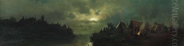 Belagernde Soldaten Vor Einer Stadt Am Fluss Oil Painting by Friedrich Josef Nicolai Heydendahl