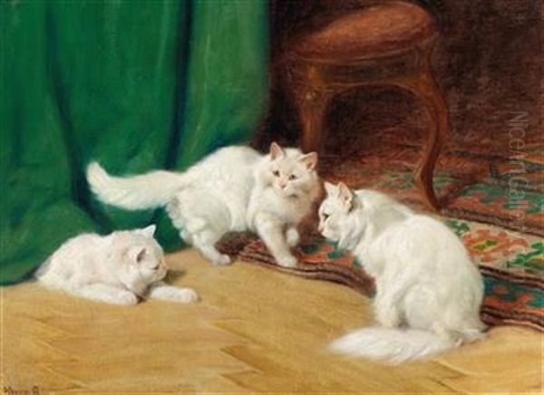 Conversation Amongst Cats Oil Painting by Arthur Heyer