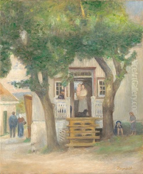 Pa Tunet Oil Painting by Hans Olaf Heyerdahl