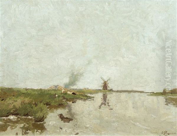 Bruyere Avec Moulin Oil Painting by Adriaan Josef Heymans