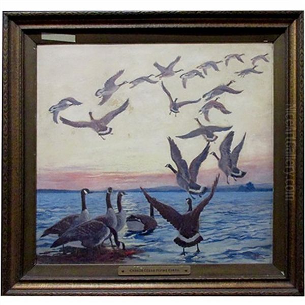 Canada Geese Flying North Oil Painting by Arthur H. Hider