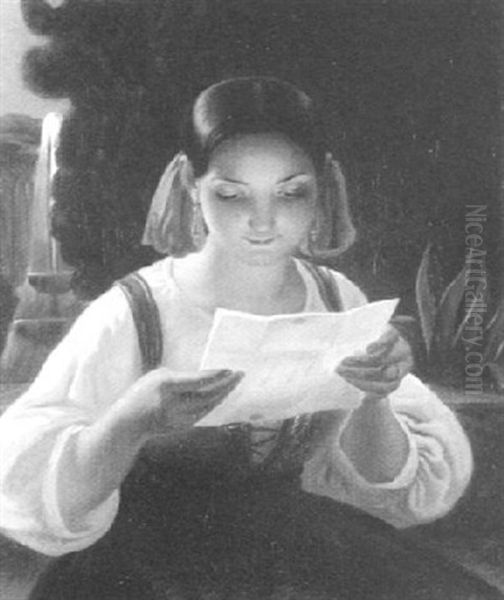 Der Liebesbrief Oil Painting by Ferdinand-Theodor Hildebrandt