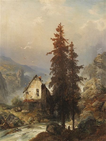 Muhle Im Gebirgstal Oil Painting by Carl Hilgers