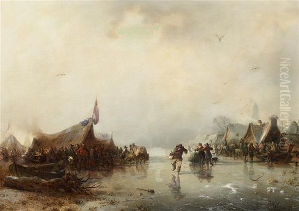 Winterlandschaft Mit Schlittschuhlaufern Oil Painting by Carl Hilgers