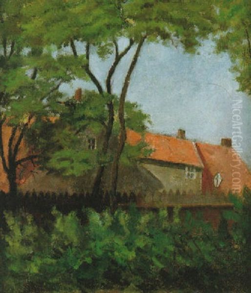 Granngarden Vid Magle St. Kyrkogatan I Lund Oil Painting by Carl Fredrik Hill