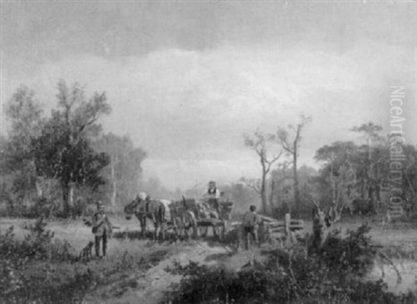 Forster Und Arbeiter Mit Pferdewagen Am Waldrand Oil Painting by Heinrich Hiller