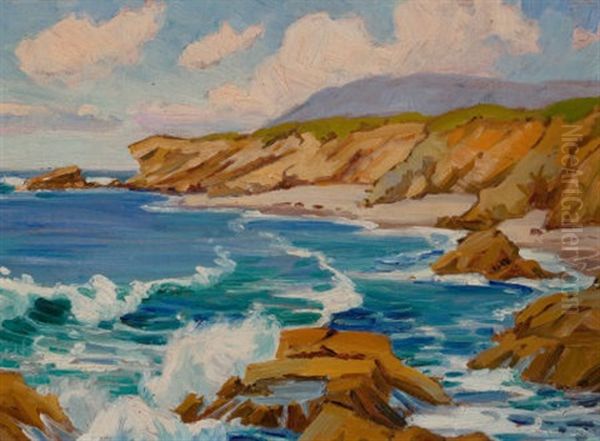 California Coastline (painted From Conway Griffith Highway Sign, Irvine) Oil Painting by Anna Althea Hills