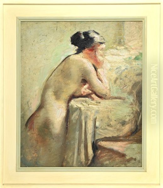 Stehender Weiblicher Akt Im Profil Oil Painting by Max Hirschenauer