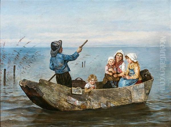 Kinder In Einem Alten Nachen Auf Dem See Oil Painting by Rudolf Hirth Du Frenes