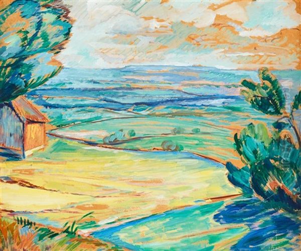 Landskapsmotiv Fran Kusten Oil Painting by Sigrid (Maria) Hjerten