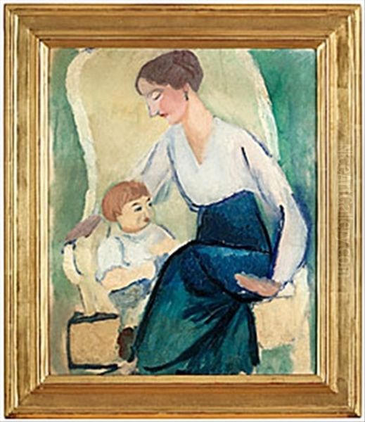 Kvinna Och Liten Pojke Oil Painting by Sigrid (Maria) Hjerten