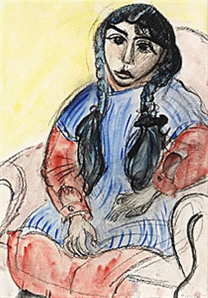 Flicka Med Svarta Flator Oil Painting by Sigrid Hjerten