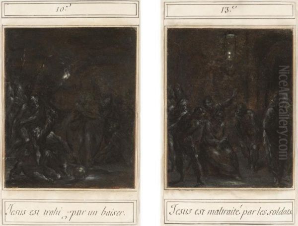 Two Scenes From The Passion: The Kiss Of Judas, And The Mocking Of Christ Oil Painting by Dirck Barendsz.