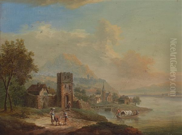 Flusslandschaft Bei Sonnenuntergang Oil Painting by Franz Hochecker