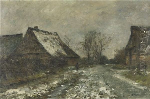 Winterlandschaft Mit Bauernhausern Oil Painting by Rudolf Hoeckner