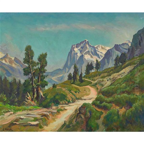 Sonnige Wegpartie Mit Blick Auf Das Wetterhorn Oil Painting by Ernst Hodel the Younger