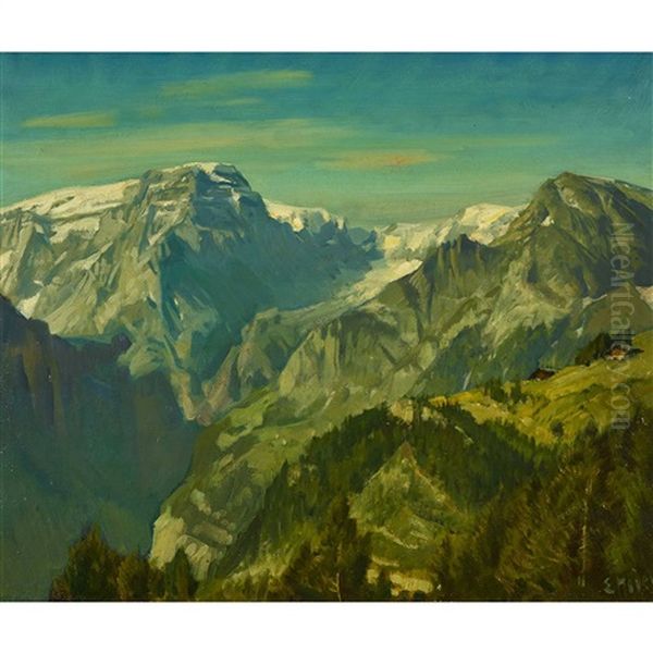 Todi (glarner Alpen) Oil Painting by Ernst Hodel the Younger