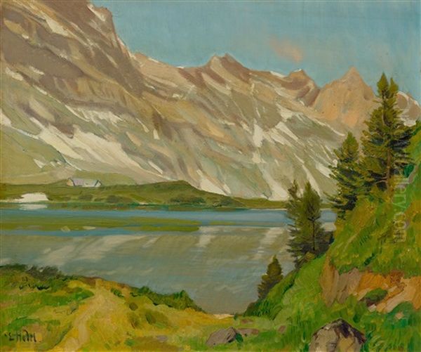 Mountain Lake In The Alps Oil Painting by Ernst Hodel the Younger